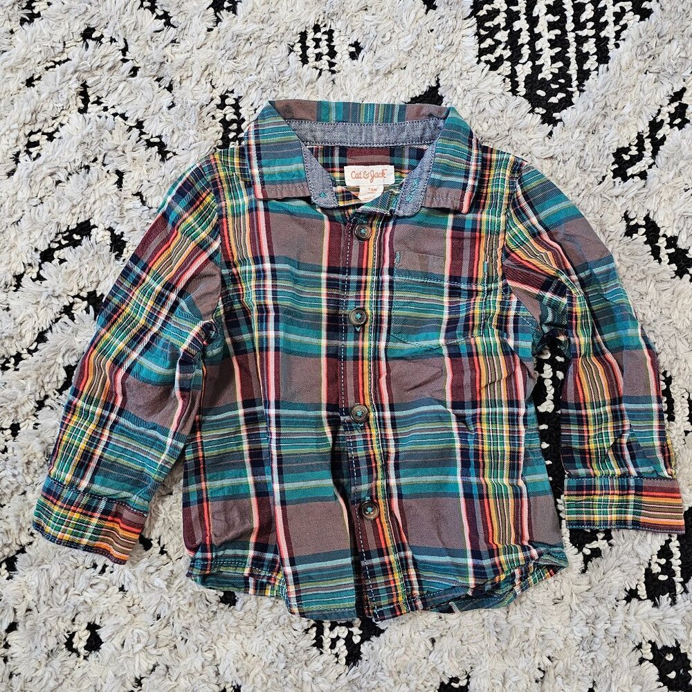 Cat & Jack Baby Boy Plaid Button Up Shirt 12 M